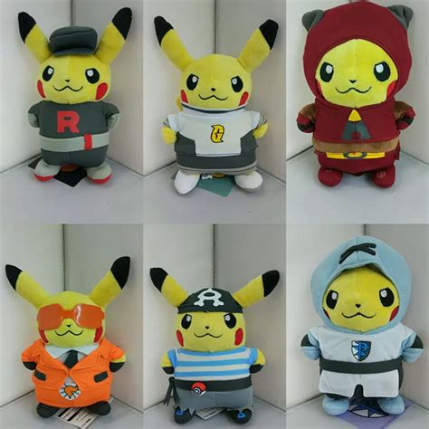 6 Style Kawaii Pikachu Plush Toys Cosplay Team Rocket Stuffed Plush ...