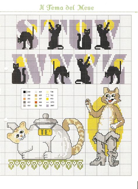 Alfabeto Con Gattini Neri Schema Punto Croce Cross Stitch