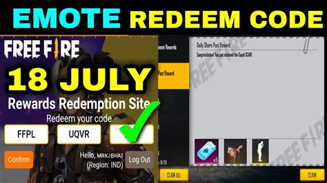 Emote Redeem Code Free Fire July Ffpl Grand Finals Redeem Code