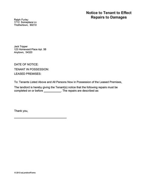 Repair Maintenance Sample Letter From Landlord To Tenant For