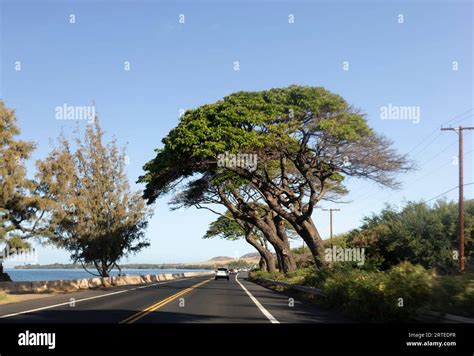 Cars On A Scenic Drive Along The Pacific Coast With A Blue Sky Maui