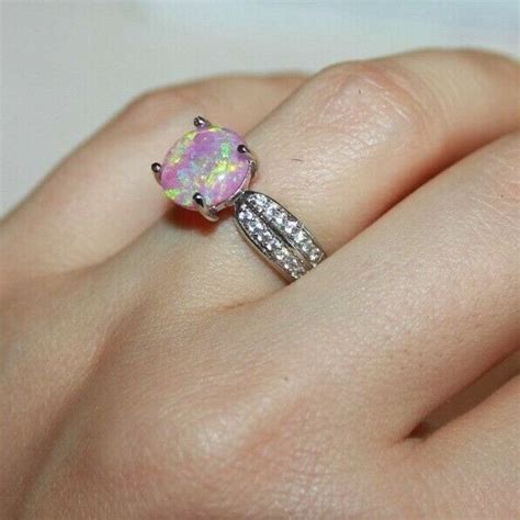 Fire Opal Cz Ring Gemstone Silver Jewelry 6 25 7 5 Engagement Wedding