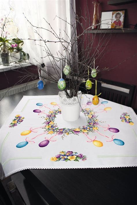 Tablecloth Easter Wreath Pattern For Cross Stich Flowers Digital Pdf