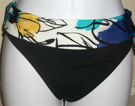 NWT BE CREATIVE Black W Colored Tough Strip Swim Bikini Bottom Pant 8