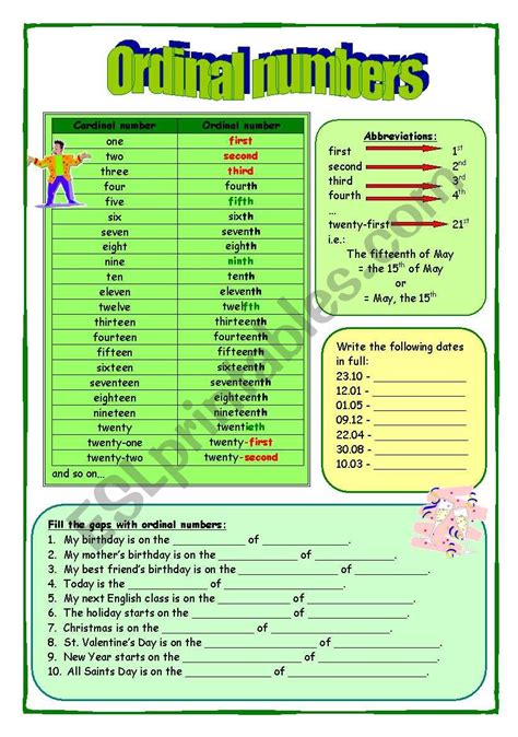 Ordinal Numbers Esl Worksheet By Hyoger