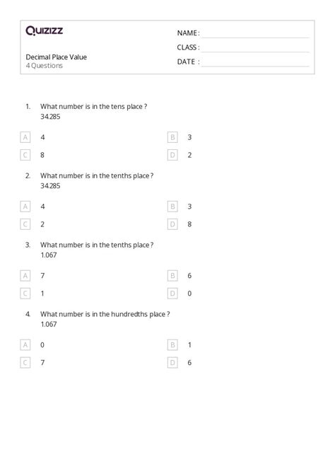 50 Decimal Place Value Worksheets On Quizizz Free And Printable