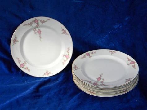 6 Antique Pink Roses Porcelain Plates Vintage Bavaria China Dinnerware