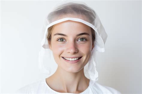 Premium Photo A Woman Wearing A White Hat And A White Shirt