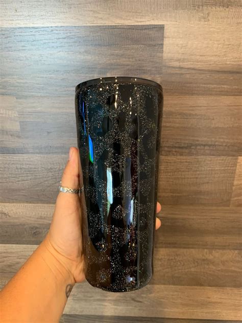 Custom Black Glitter Leopard Stainless Steel Epoxy Tumbler Black