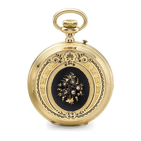 Paul Roch Genève A YELLOW GOLD AND ENAMEL HUNTING CASED KEYLESS LEVER