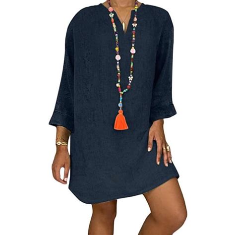 Minetom Robe T Femme Robe De Plage R Tro Robes Col V Lin Robes Au