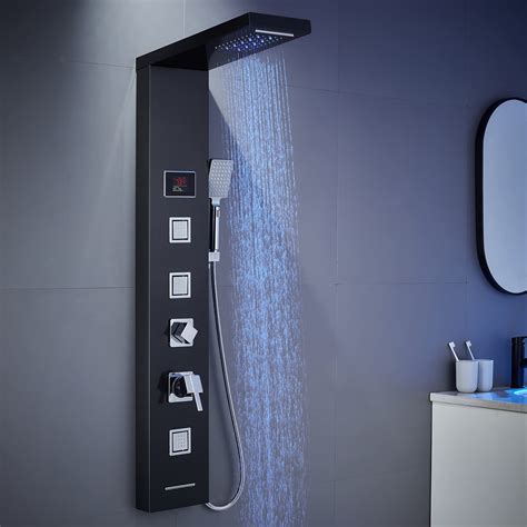 Led Shower Panel Tower System Black Menatt Stainless Steel