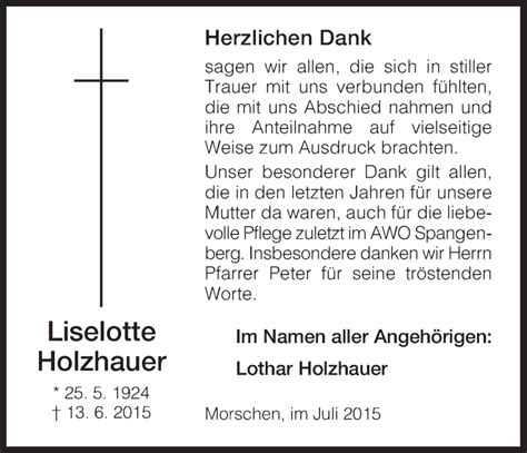 Traueranzeigen Von Liselotte Holzhauer Trauer Hna De