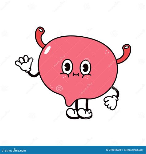 Cute Funny Bladder Waving Hand Character Vector Hand Drawn Traditional Cartoon Vintage Retro