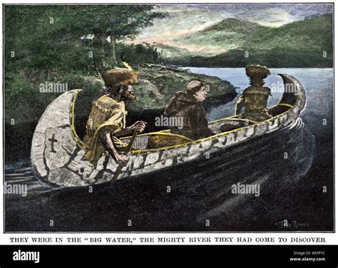 Father Jacques Marquette and Louis Joliet in a canoe on the upper ...