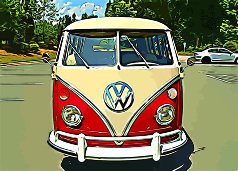 Beige And Red Volkswagen T Van Painting Volkswagen Car Vehicle Hd