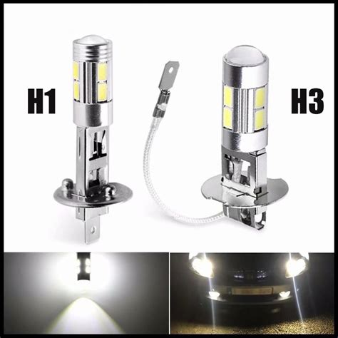 2PCS H1 H3 LED Bulbs 6000K White Super Bright High Power 10 SMD 5630