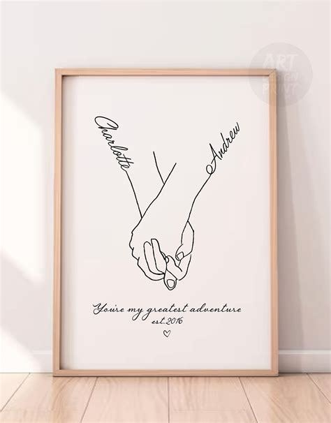 Holding Hands – Personalised Line Art – Art Design Print