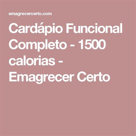 Cardápio Funcional Completo 1500 Calorias Cardapio Calorias