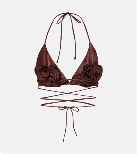 Floral appliqué triangle bikini top in brown Magda Butrym Mytheresa