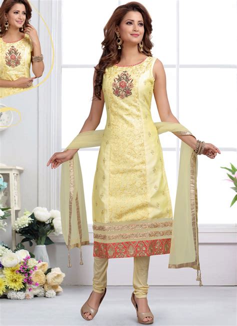 Buy Yellow Readymade Churidar Suit Online 80258