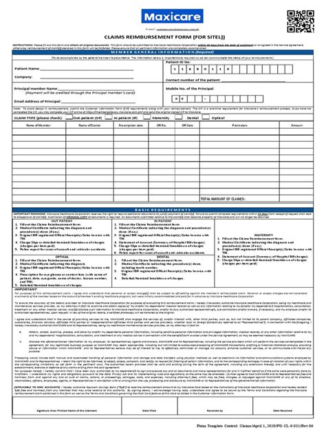 Reimbursement Form For Outpatient Inpatient Maternity Dental Or