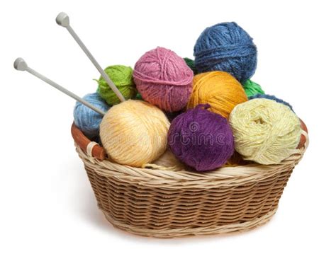 Knitting Yarn Balls And Needles In Basket Stock Image Image Of