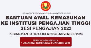 Bakipt Bantuan Awal Kemasukan Ke Ipt Kedah Rm