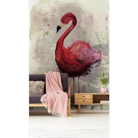 Papier Peint Panoramique Flamant Rose Aquarelle Tapisserie