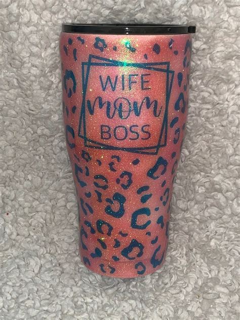 Mom Tumbler Mom Boss Tumbler Custom Tumbler Glitter Etsy