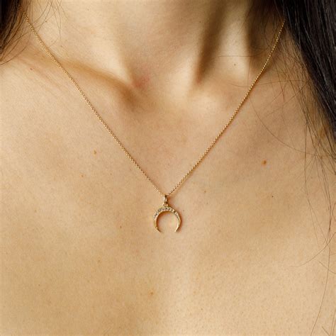 Upside Down Gold And Diamond Crescent Moon Necklace By Shakti Jewelry