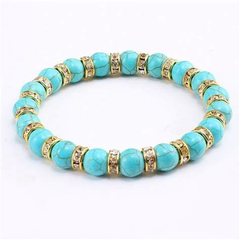 Bracelet White Cm Bracelet Perles Bleues Turquoises Pierre