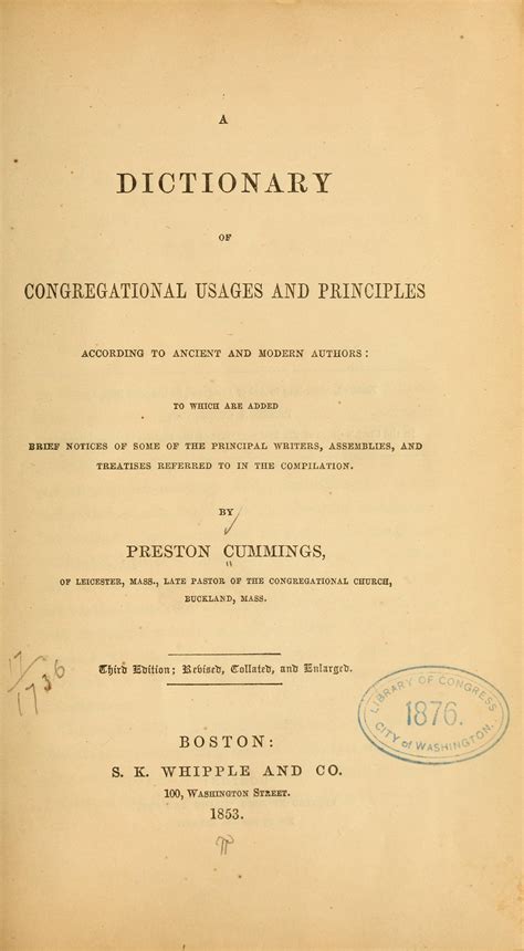 A dictionary of Congregational usages and principles, according to