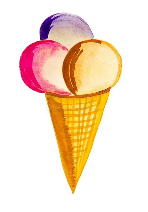 Ice Cream In A Waffle Cone With Watercolors Stock Illustration