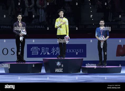 Yuzuru Hanyu Jpn Nathan Chen Usa Kevin Aymoz Fra During The Men Medal Ceremony Of The