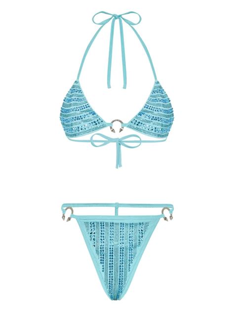 Philipp Plein Crystal Embellished Bikini Blue FARFETCH