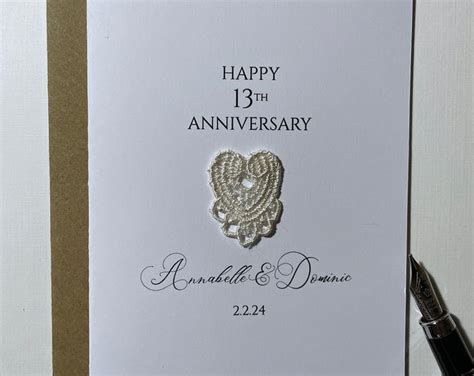 13th Anniversary Keepsake Card Lace Can Be Personalised With Names Wife