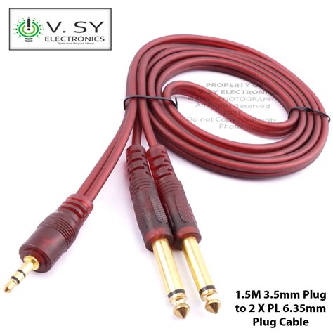 15m 2 Male Pl 635mm Mono Ts Plug To 1 Male 35mm Stereo Trs Plug