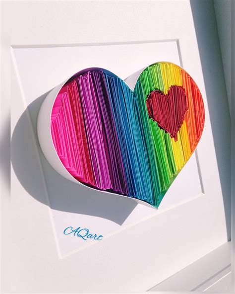 Rainbow Heart Quilling Wall Paper Art Quilling Art Unique Gift