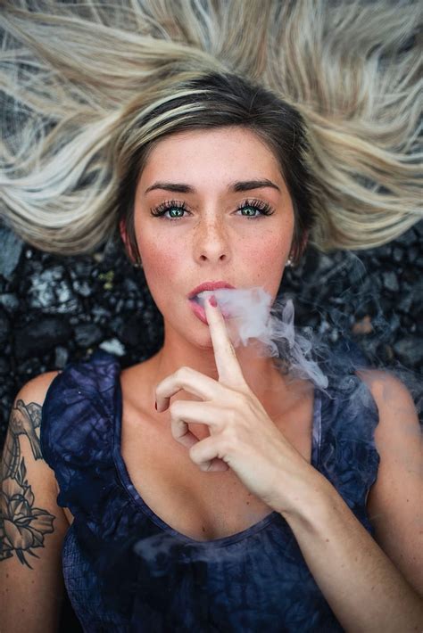 Women Looking At Viewer Blonde Smoke Tattoo Face Open Mouth