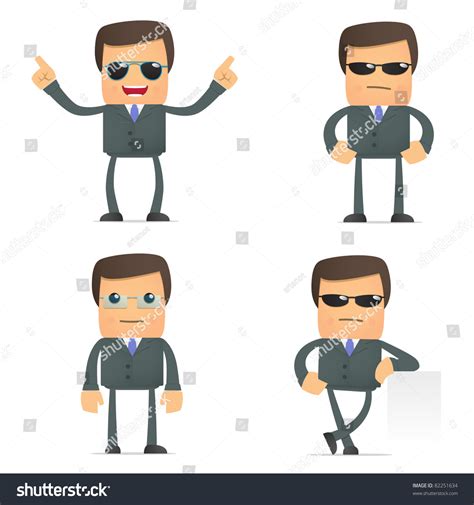 「set Funny Cartoon Businessman Various Poses」のベクター画像素材（ロイヤリティフリー