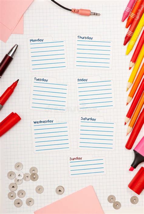 schedule   week stock image image  pencils calendar