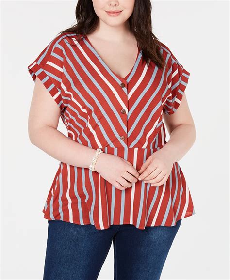 Monteau Trendy Plus Size Striped Peplum Top Macys