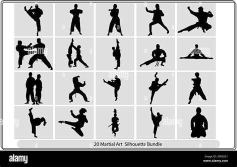 Fighter Set Karate Woman Fighter In Kimono Vector Silhouette Illustration Martial Poses Vactor