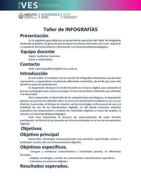 Guión Didáctico Taller De Infografías Pdf Evaluación Maestros