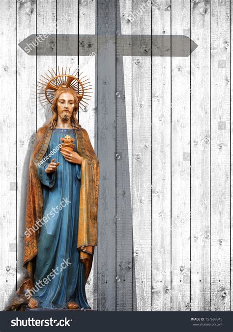 Jesus Christ Statuecross Wood Background Stock Photo 157698845 ...