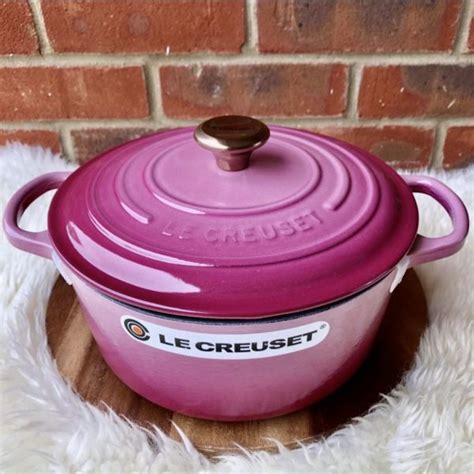 le creuset cm  casserole signature cast iron berry copper knob