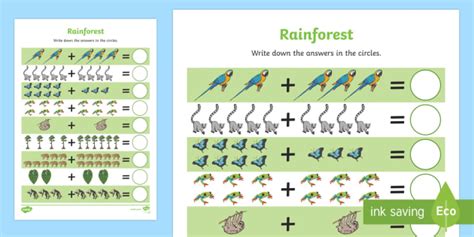 Rainforest Themed Up To 20 Addition Sheet Teacher Made