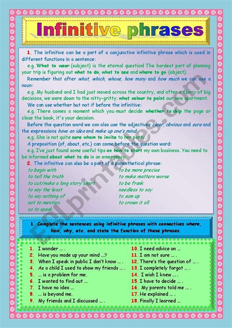 Infinitive Phrases Worksheet