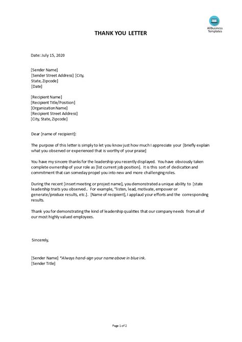 Thank You Letter Performance Employee Templates At